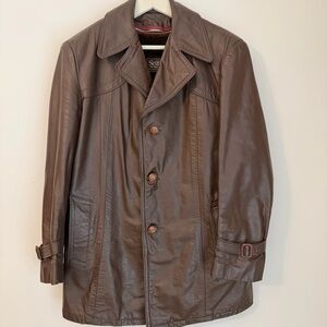 Vintage Sears Men's Dark Brown Leather Coat